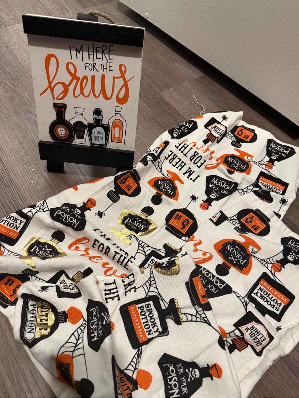 Halloween Potion Print Kitchen Towels & sign- here for the brews